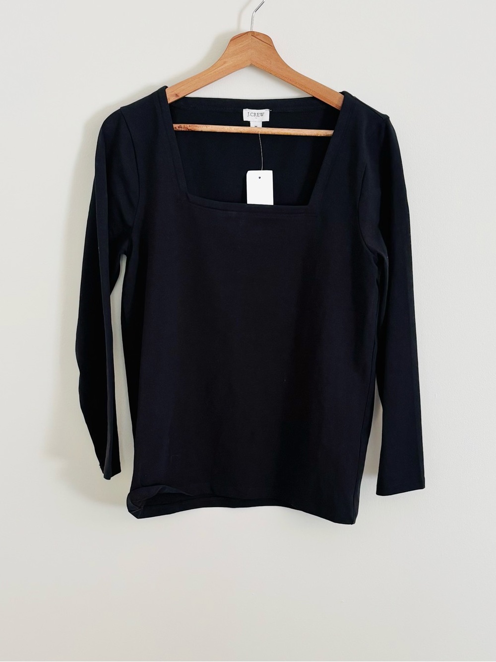 NWT J. Crew Square-Neck Long Sleeve Top in Black